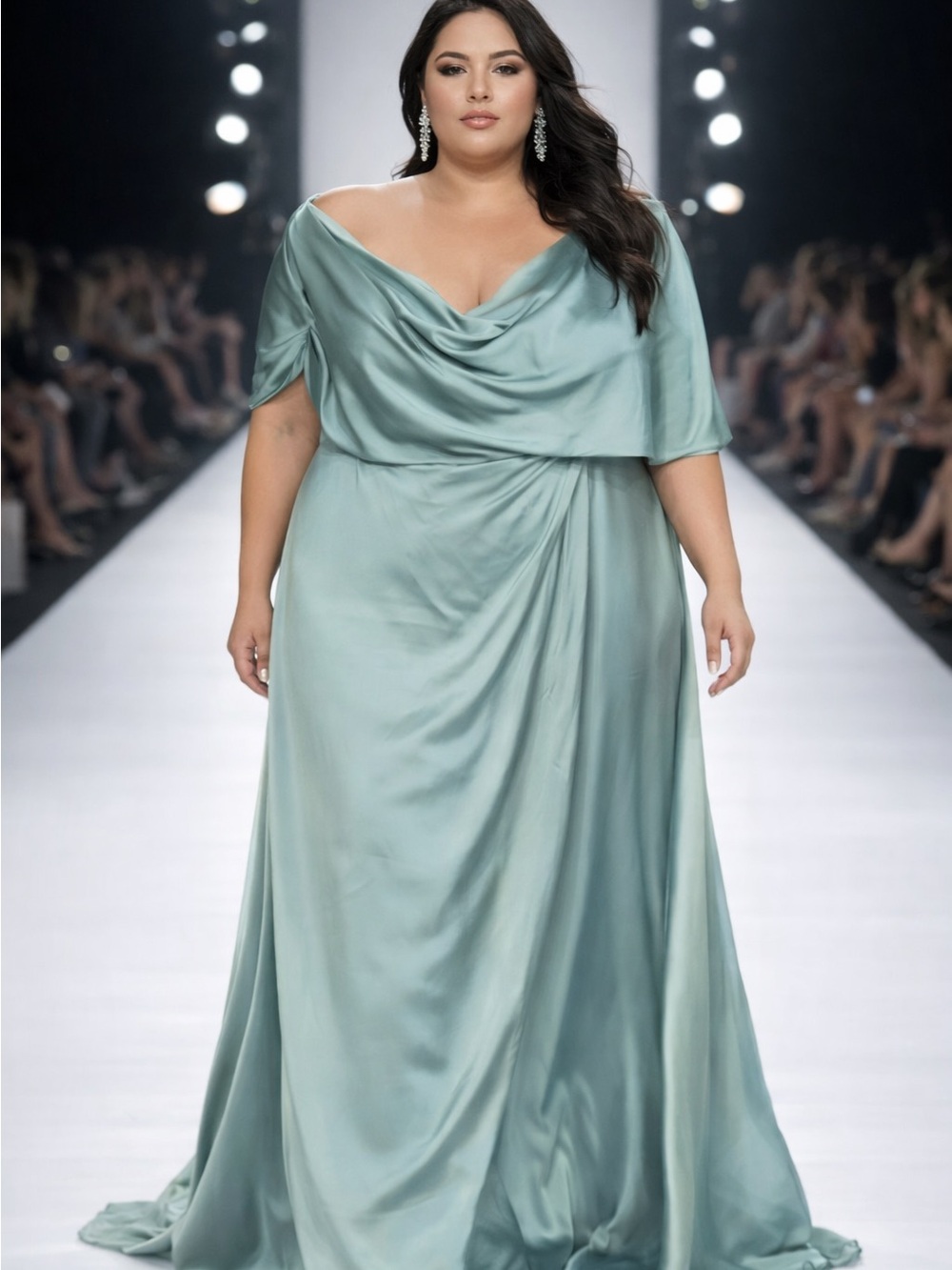 Elegant Plus-Size Draped Satin Gown in Seafoam Green-Corset